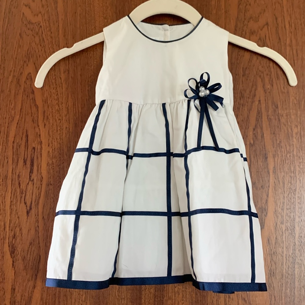 Alice Pi Baby White Navy Dress / Tulle Flower Girl / Communion Dress.